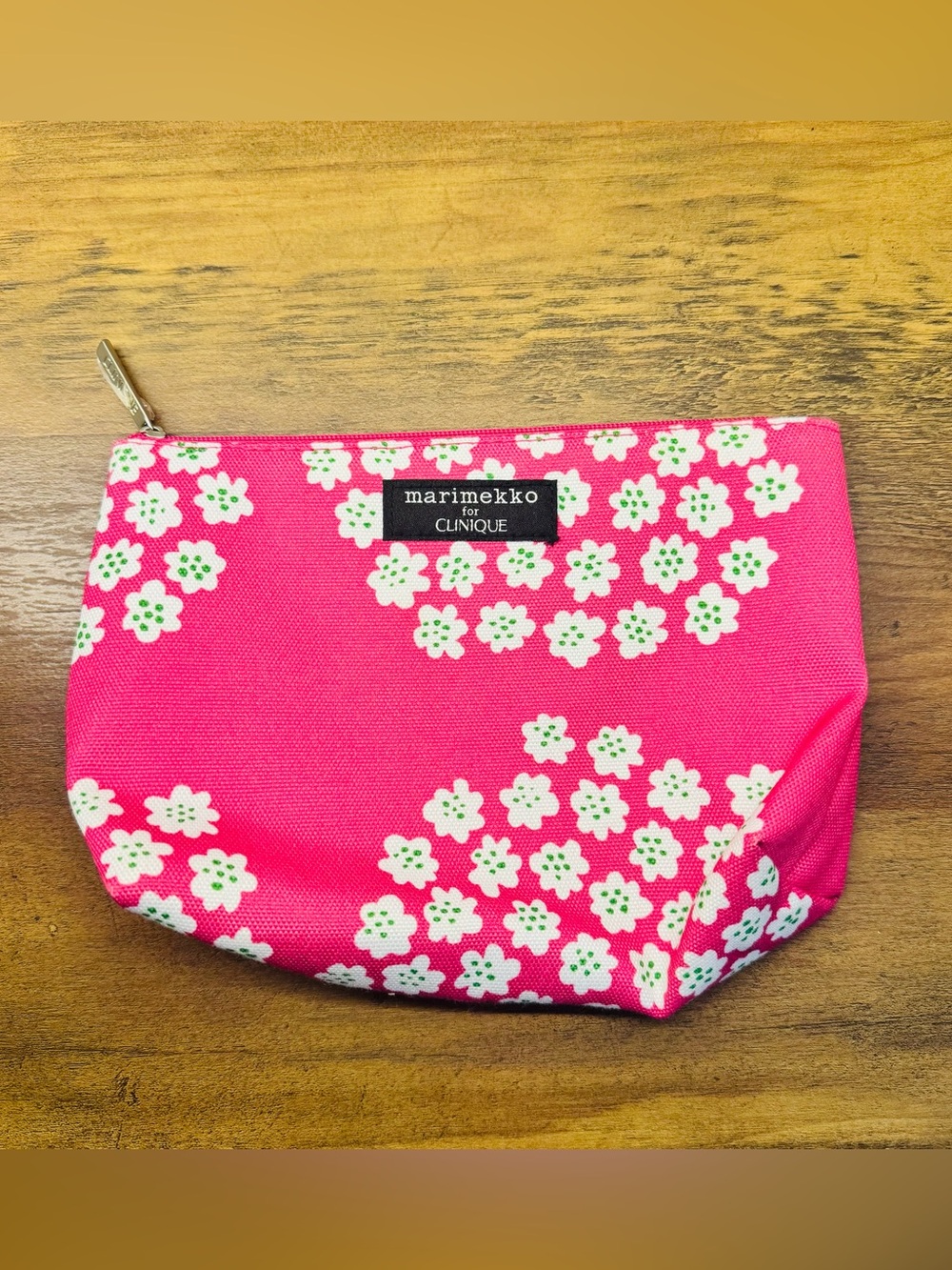 Marimekko x Clinique Pink White Green Floral Canvas Cosmetic Makeup Bag‎ Pouch